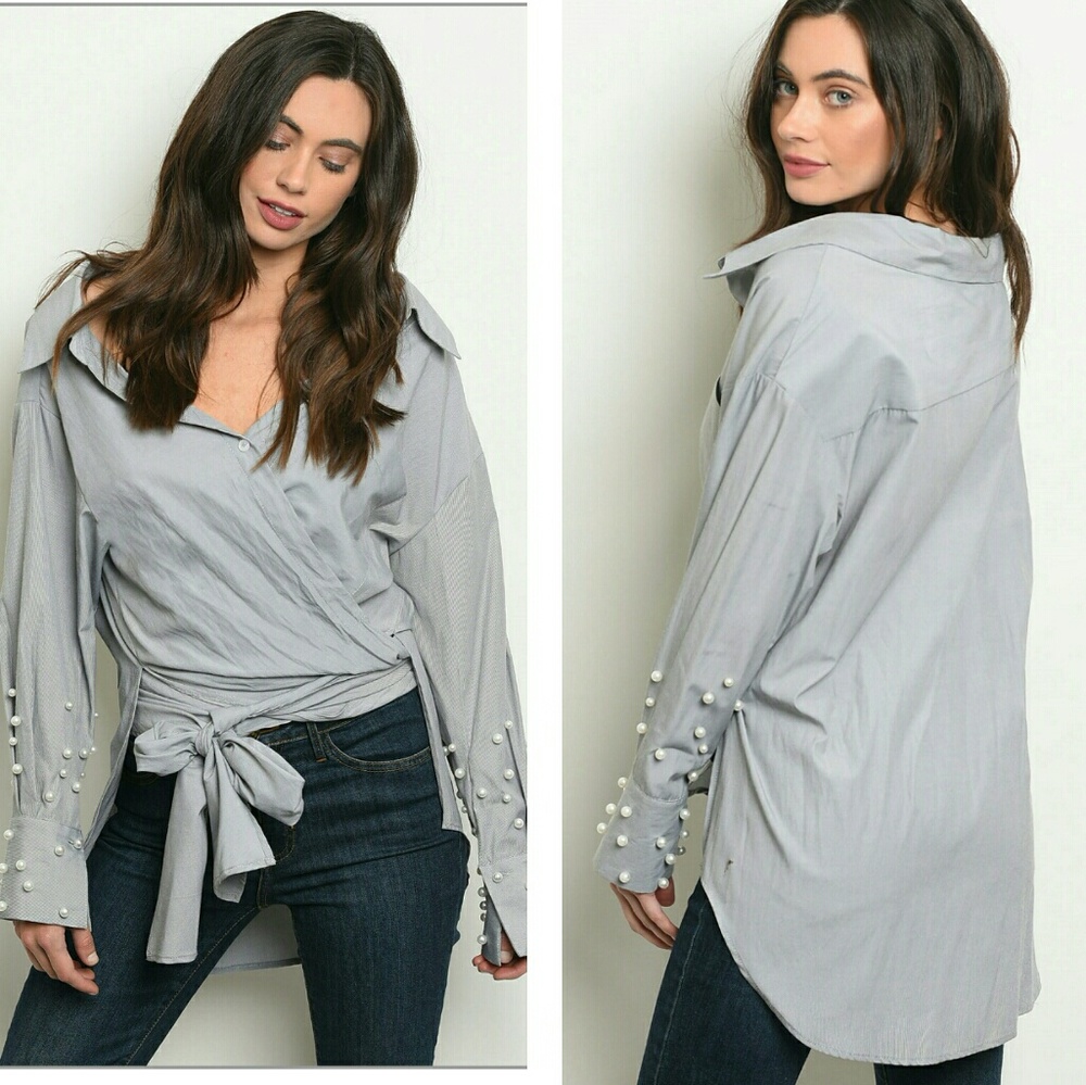 🆕Tabitha in pearls boyfriend shirt